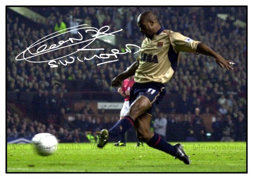 12589. Sylvain Wiltord Signed Pictures A4 Prints Arsenal France Lyon Rennes etc.
