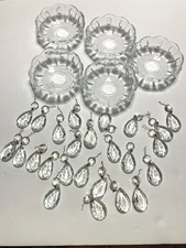 Lot of Antique Clear 2.25" Crystal Chandelier Drop Prisms Teardrops 4" Bobeche