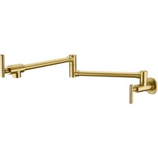 Wall Mount Pot Filler Faucet 24" Swing Arm Dual Handle Brushed Gold