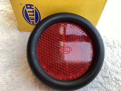 Rückstrahler OLDTIMER rot 70mm rund mit Gummi,ORIGINAL HELLA, E1 0231291,NOS