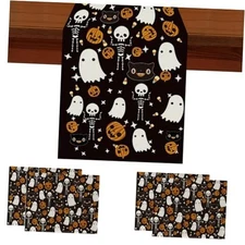 Halloween Table Runner and Placemats Set of 5, Halloween Ghost Funny Black 