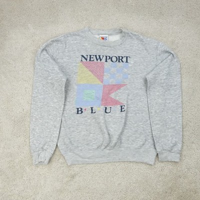 Vintage Newport Blue Sweatshirt Mens Large Grey Spellout Graphic 90s USA Jumpers