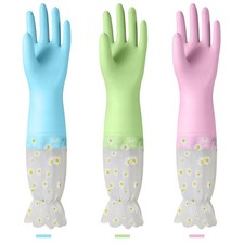 KAQ Dishwashing Cleaning Gloves 3 Pairs-Reusable Cotton Liner Rubber Gloves L...