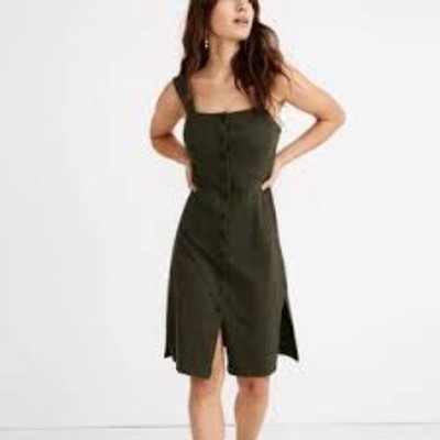   MADEWELL Texture & Thread Button-Front Tank Dress SIZE SMALL GREEN
