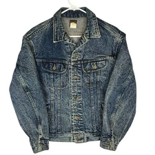 Vintage 80s Lee Denim Jacket Dark Acid Stone Wash USA 153438 Type 3 Men’s Small