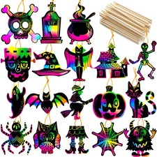 72 Pcs Halloween Rainbow Scratch Art Crafts Medium, Orange and Black