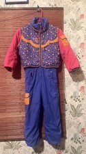 Vtg Obermeyer Ski Snow Suit Coveralls Youth Girls Sz 7 Sunshine Roses Pink Blue