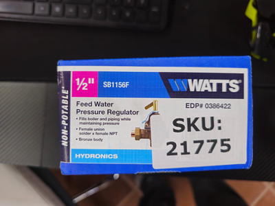 WATTS 1/2''High Capacity Water Feed Regulator w/ Union Solder Inlet Connection