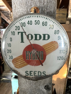 Vintage Old Todd Seeds Grain Round Advertising Thermometer / Barn Farm Decor