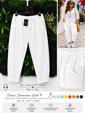 Damen Sommerhose Leinenlook Weiß Stretchhose...
