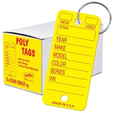 250 Tear-Proof Poly Key Tags - Plastic Key Tags for Automotive, Truck, or RV ...