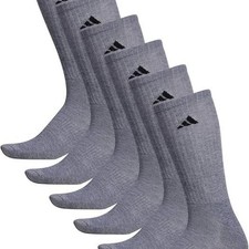 Adidas Mens Athletic Cushioned Crew Socks, Grey, 6 Pairs