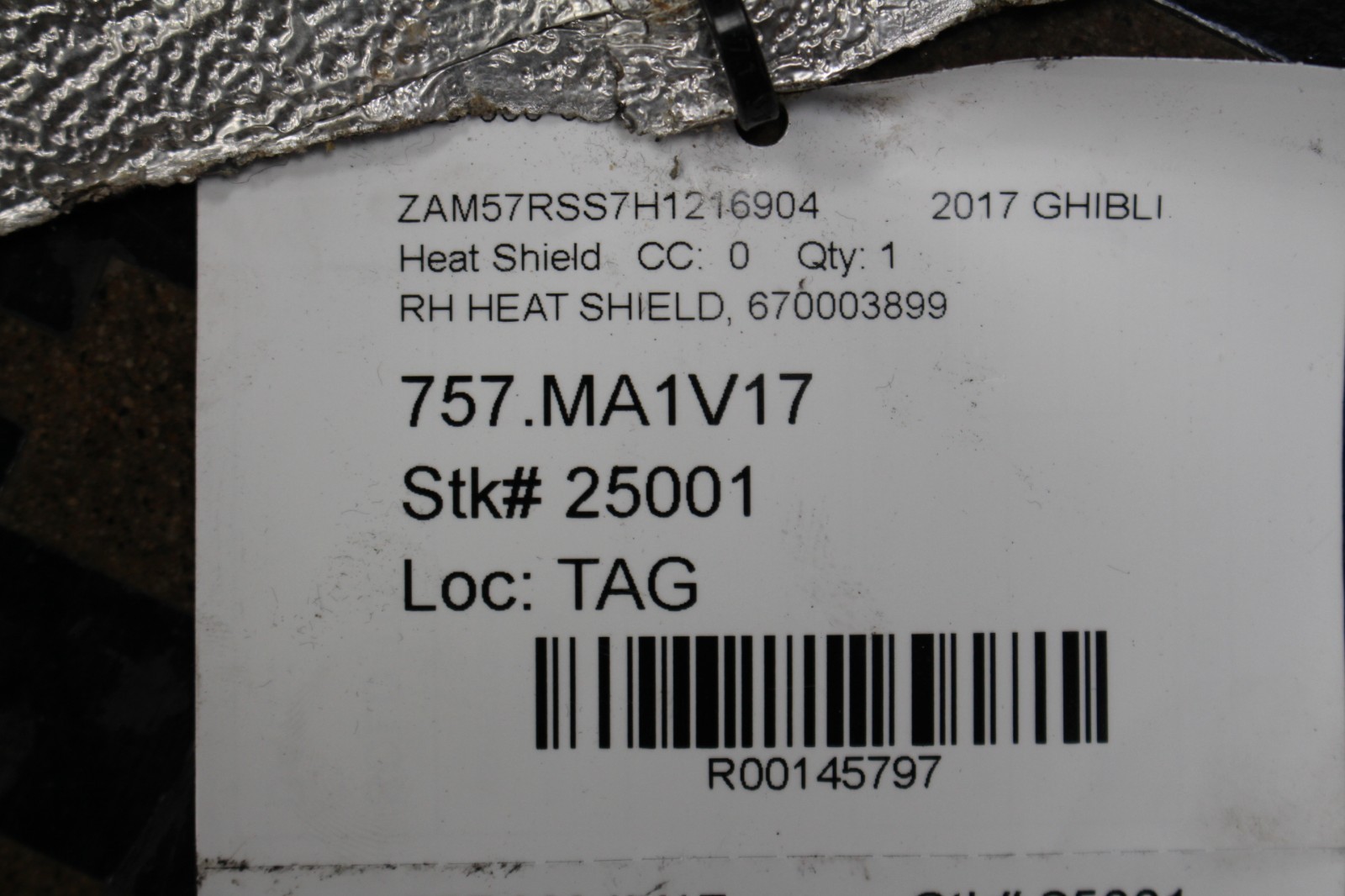 Maserati Ghibli, RH, Right, Exhaust Heat Shield, Used, P/N 670003899
