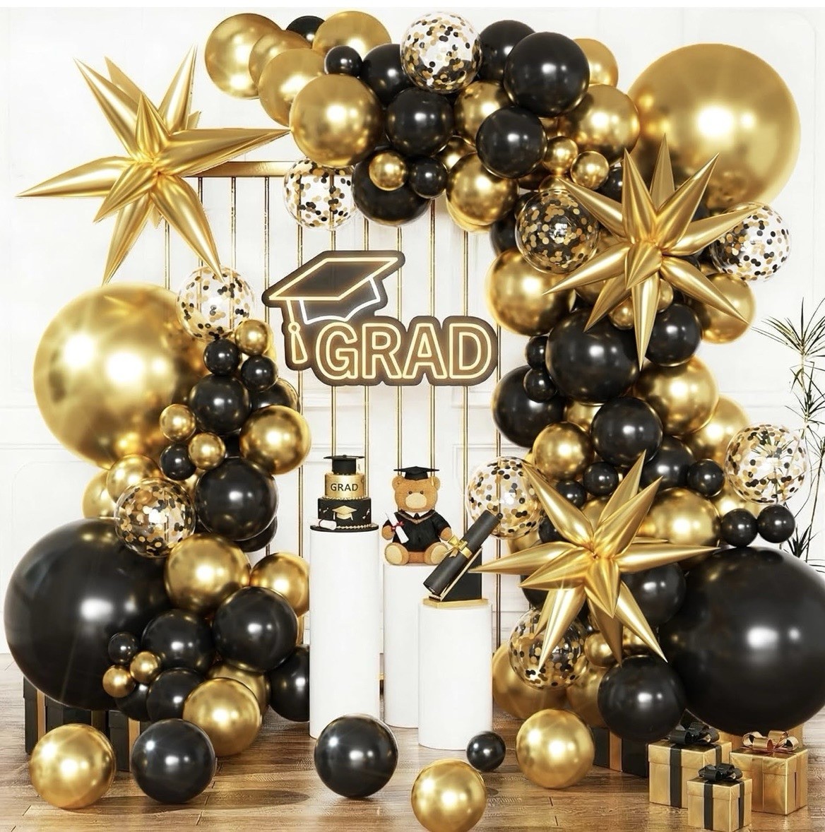Black and Gold Balloon Arch Kit W Confetti Balloons 2026 Graduation Party Decor