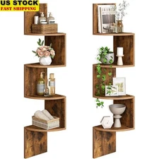4-Tier Floating Corner Shelf Wall Mounted Set of 2 Living Room Storage New