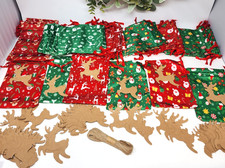 50 Christmas Fabric Gift Bags 5.5 x 5 Reusable Drawstring with 48 Reindeer Tags