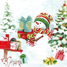 (2) Two Paper Lunch Napkins for Decoupage/Mixed Media - Snowy Day snowman winter