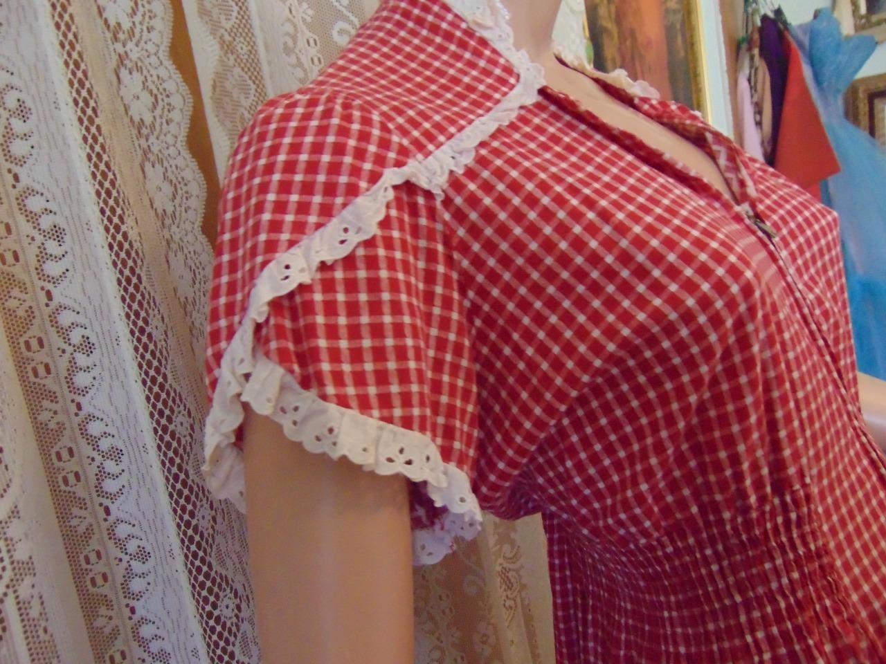 VTG 40s Princess Peggy Red Cotton Gingham House D… - image 4