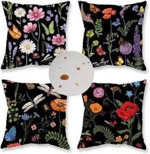 Outdoor Waterproof Spring Summer Pillow Covers 18X18 Inch Set of 4 Floral Farmho