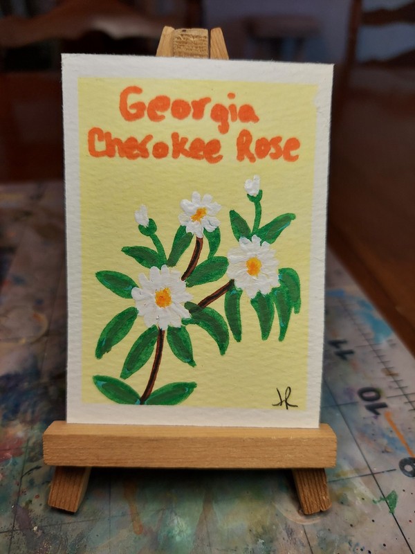 ACEO Watercolor Painting OOAK handpainted State Flower Georgia Cherokee Rose ATC