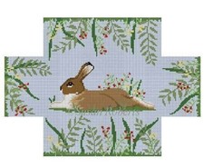 Susan Roberts Hand Painted Needlepoint Canvas Bunny Rabbit Flowers Brick Cover