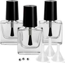 3Pc 5ml Empty Nail Polish Bottles with Brush, Clear Glass Nail Polish Brush |
