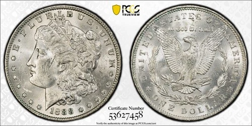 1888 Morgan Silver Dollar PCGS MS 60 Gold Label