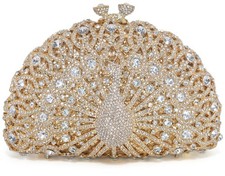 Peacock Luxury Rhinestone Crystal Evening Clutch Bag Sparkly Bride Wedding Pa...
