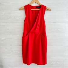 Adelyn Rae Red Sheath Dress Sleeveless Faux Wrap V Neck Pockets Small
