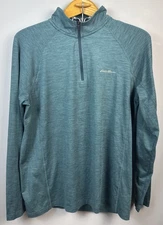 Eddie Bauer Pullover Mens Medium Green Motion FreeDry Quarter Zip Athletic Shirt