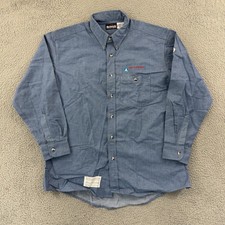 Bulwark FR Work Shirt Mens L Blue Flame Resistant Arc Rating Button Long Sleeve