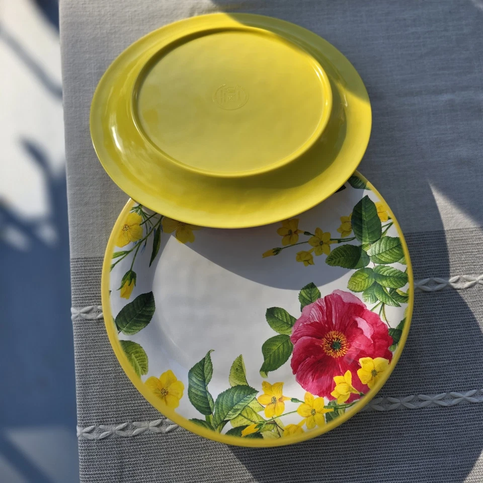 8 Platos de Cena de Melamina Floral 10.5" Amarillo Rojo Rosa Flor Primavera Verano Nuevos sin Etiquetas Foto 3 de 4