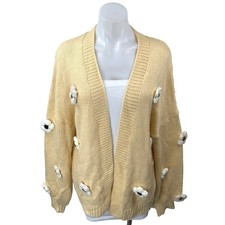 Fashion Yellow Beige Floral 3D Knit Oversized...