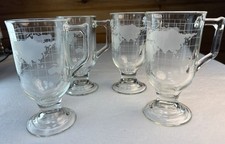 Vintage Set of 4 Nestlè 1970s Globe Promo Tall 8oz Cocoa Glass Mugs For Nescafè