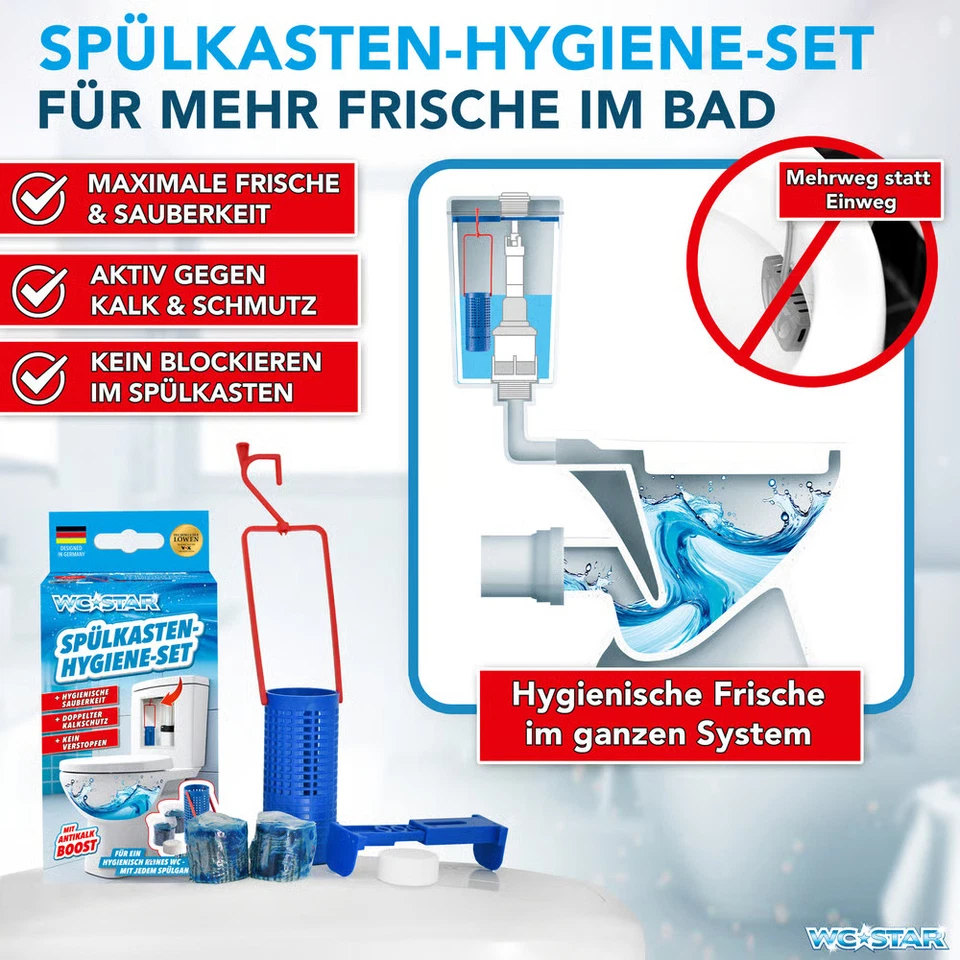 WC-Star Spülkasten-Hygiene-Set Duftspüler Anti-Kalk Tabs Reiniger Klo Einhänger - Bild 2 von 4