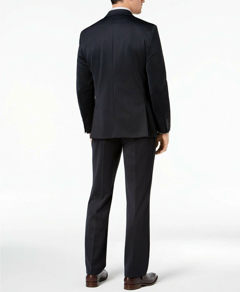 Van Heusen Mens Classic fit 2 Piece Suit 38 R / 31 Waist Navy Blue Solid Stretch - Image 4 of 4