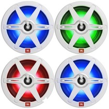 4x JBL Club 82 8" 450W Max 2-Way RGB LED Boat Speakers w/ White and Gray Grilles