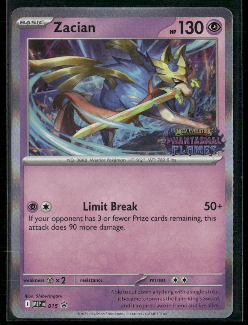 Zacian MEP 015 - Pokemon TCG Phantasmal Flames 2025 Pre Release Promo