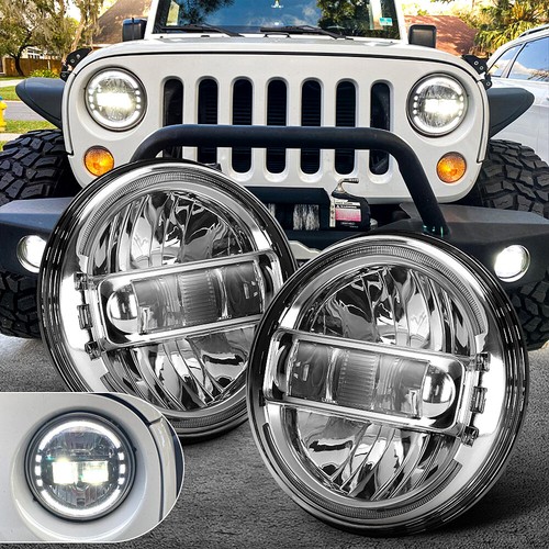 7" Round LED Headlights Chrome Angel Eyes For Jeep Wrangler JK Unlimited 2007-17 - Picture 8 of 12