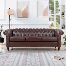 3 Seater Chesterfield Faux Leather Sofa Tufted Couch for Living Room Office