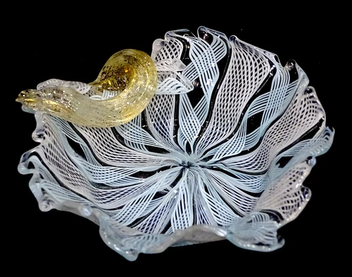 Stunning! LATTICINO Vintage MURANO Candy Dish  ART GLASS Barovier Zanfirico Toso