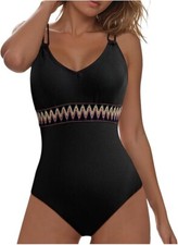 Women Tummy Control Ribbed Swimsuits V Neck One Piece Slimming Modest Swim wear
