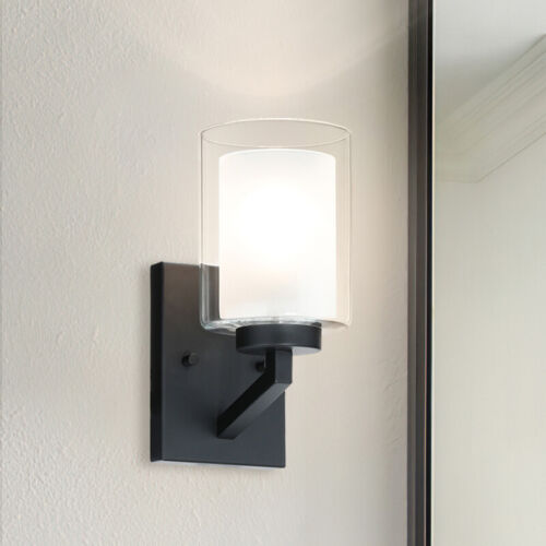 Dual Glass Wall Sconce Modern 1 Light Black Bathroom Vanity Lighting for Hallway