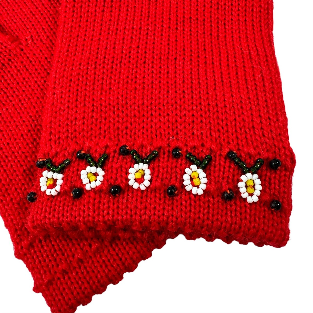 Shalimar Gloves Beaded Red Wool Vintage 1960s Size 6 New Old Stock