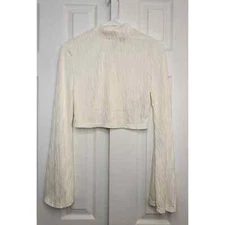 SHEIN MOD Textured Mock Neck Flounce Sleeve Cropped Tee- Medium 