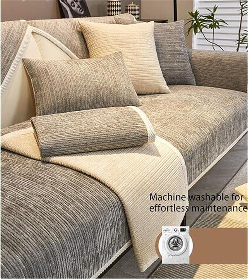 Chenille Sofa Covers, Simple Striped Chenille Anti-Scratch Couch Cover, Non Slip Sofa Covers for Dogs, Washable Furniture Protector Couch Cover for All Season (Light Gray,30 * 50 cm/11.8 * 19.7 in