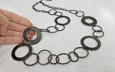 Gunmetal Bronze Asymmetrical Chunky Rings Chain Link Loop Layering Long Necklace
