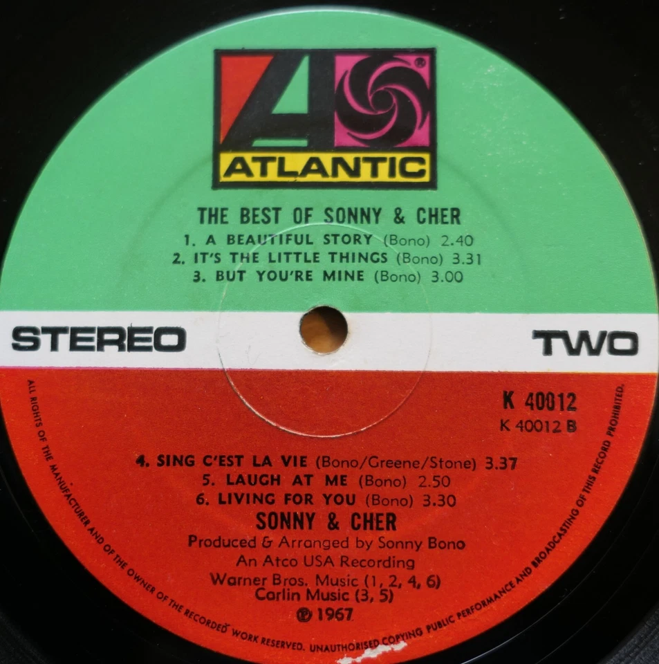 The Best Of Sonny & Cher 1967 Atlantic Vinyl Compilation K 40012 - Image 3 of 4