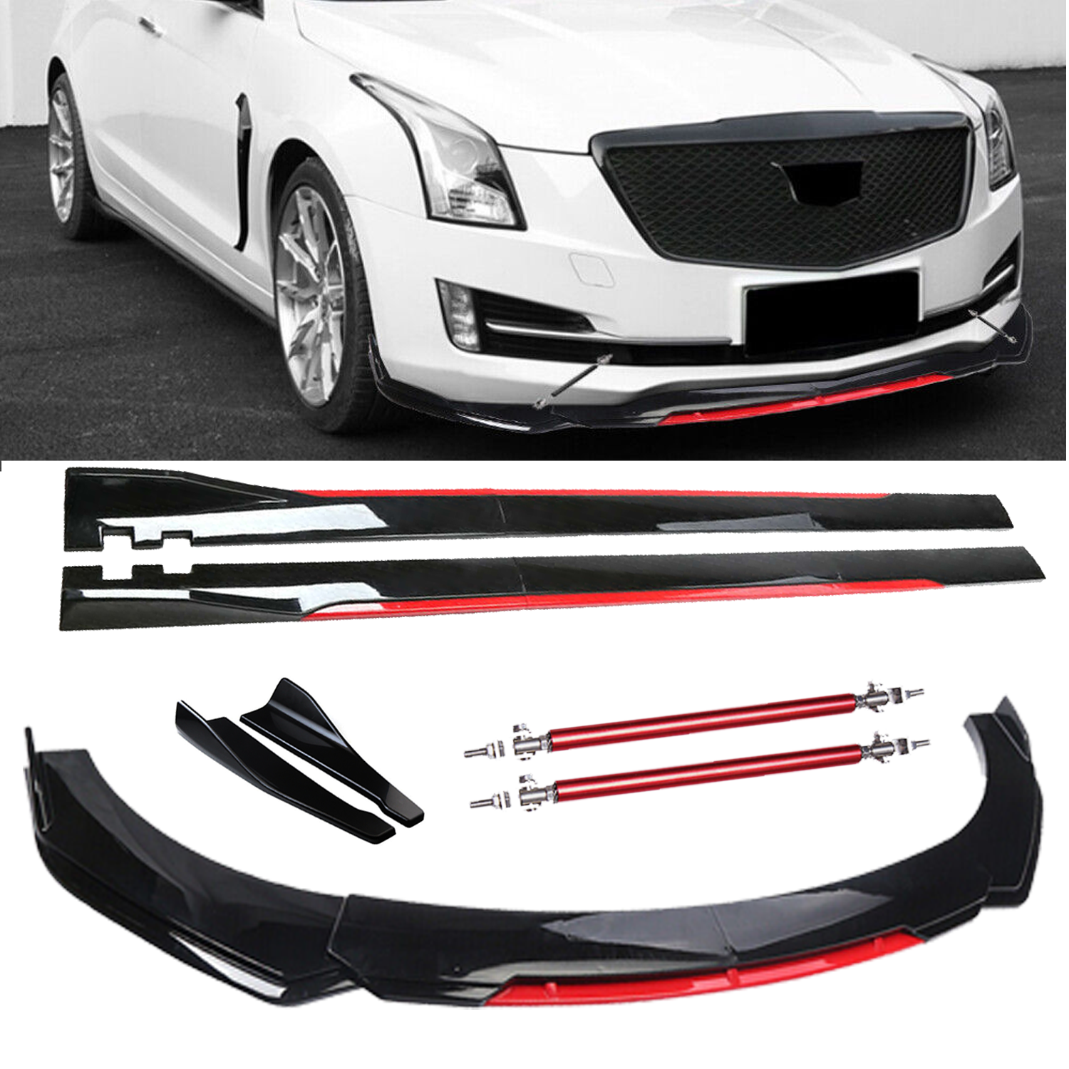 Glossy Black Red Front Bumper Lip Spoiler Splitter for Cadillac CTS ATS