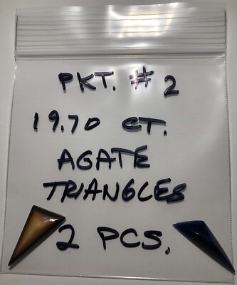 £ Two Pieces- 19.70 Ct. Tan / Brown & Blue  Agate Cut Polished Triangles PKT. #2